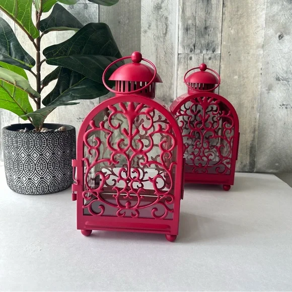 π΄IKEA Gottgora Vintage Red Scroll Decorative Metal Lantern - Picture 10 of 12
